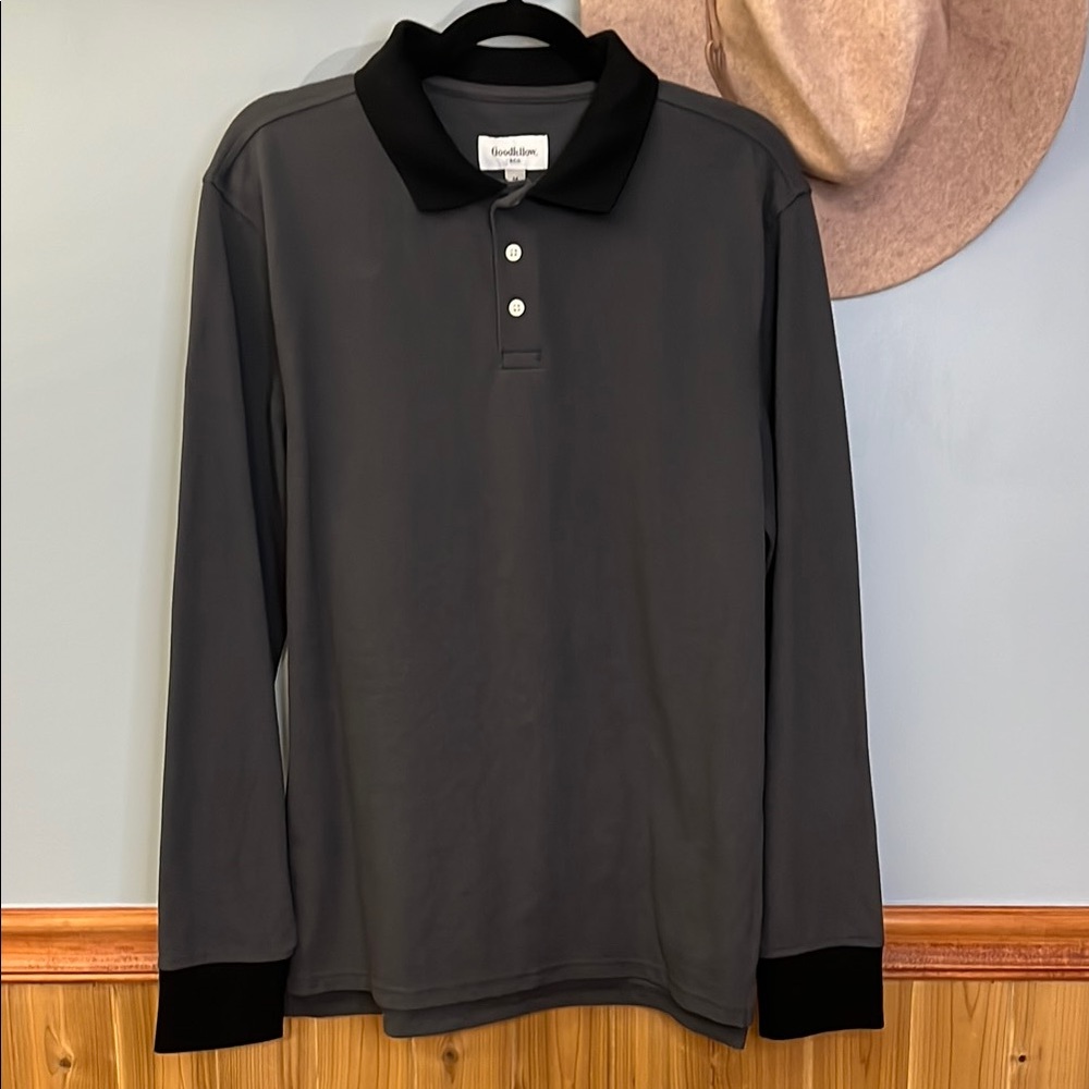 Men's Grey & Black Long Sleeve Polo